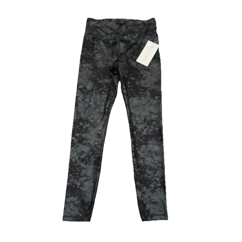 NWT Athleta Elation Misty Lace Tight Small Black Metallic High Rise Yoga Wicking